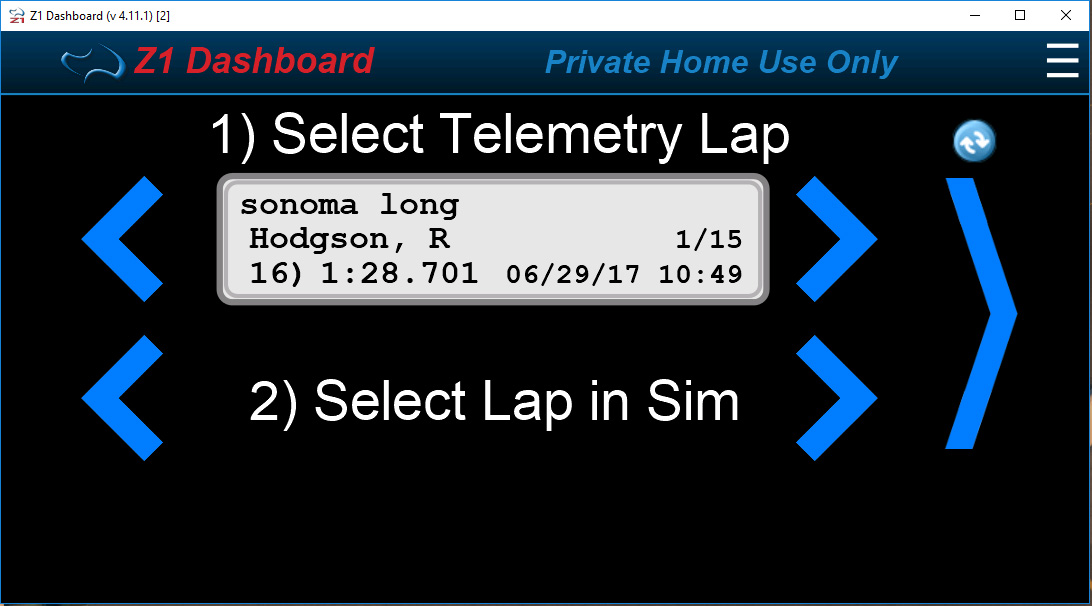 Z1 Dashboard Telemetry Selection