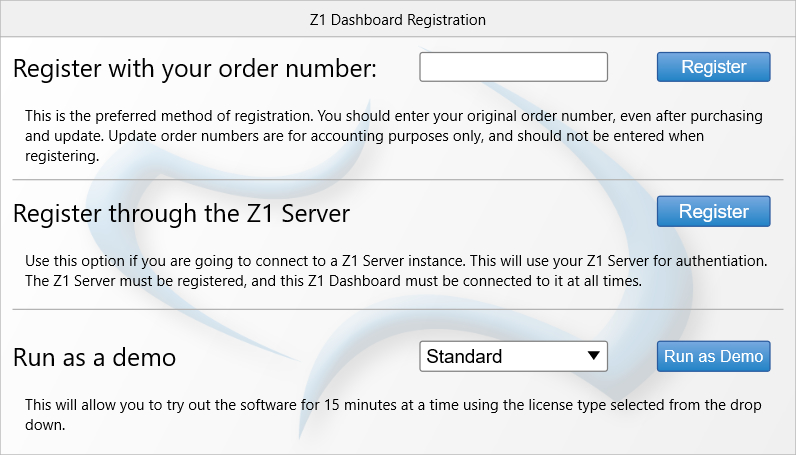 Z1 Dashboard Registration